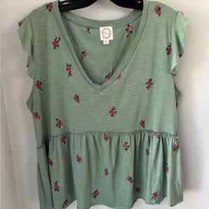 Blue Rain Sage Floral Ruffle Sleeve Blouse